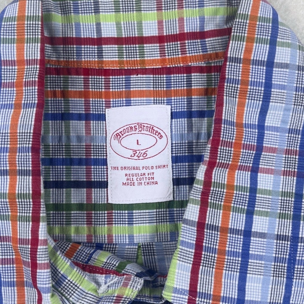 Brooks Brothers 346 Mens Large Short Sleeve Plaid Seersucker Cotton Shirt Multi - Picture 2 of 6